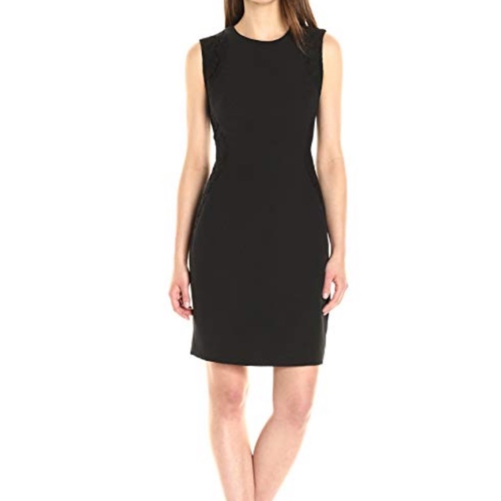 Anne Klein Black Sheath Dress lace detail size 8